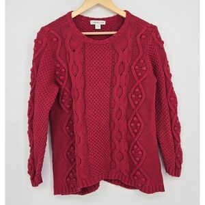 Vintage red 90s/Y2K cable knit sweater - Coldwater Creek, 60% cotton, womens L